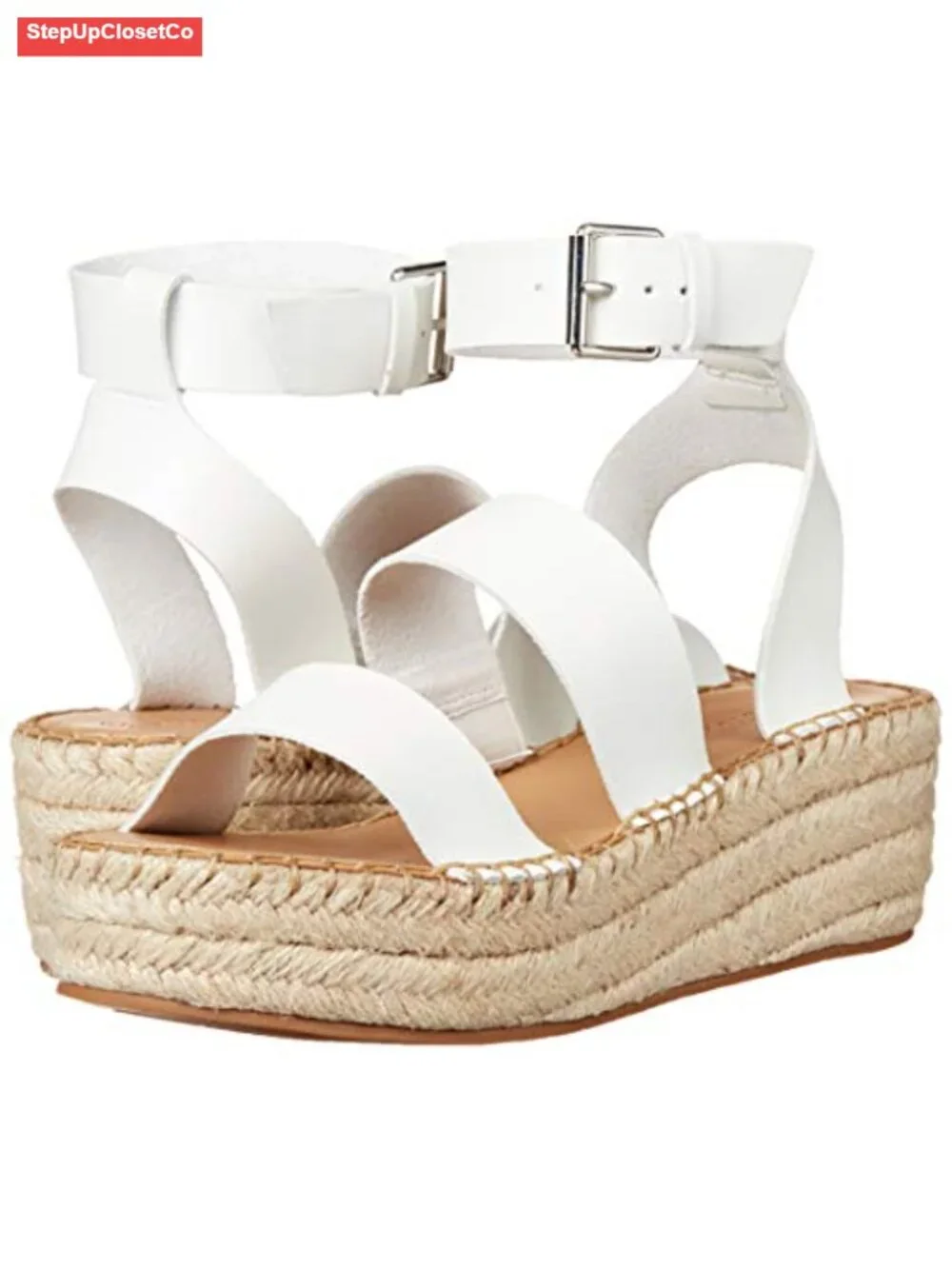 Espadrille Wedge Sandals with Ankle Strap - Platform
